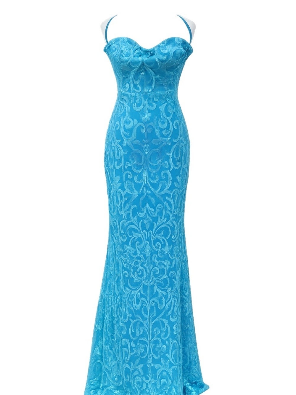 Aqua Blue Sequin Mermaid Gown Lace Up Back Formal Prom Dress Size XL